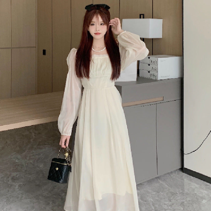 Autumn And Winter Retro Princess Style Square Collar Dress Women