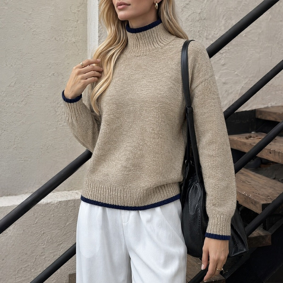 Solid-color Minimalist Knit Sweater For Women