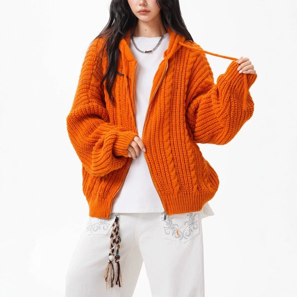 Hooded Cable-knit Sweater Coat For Women