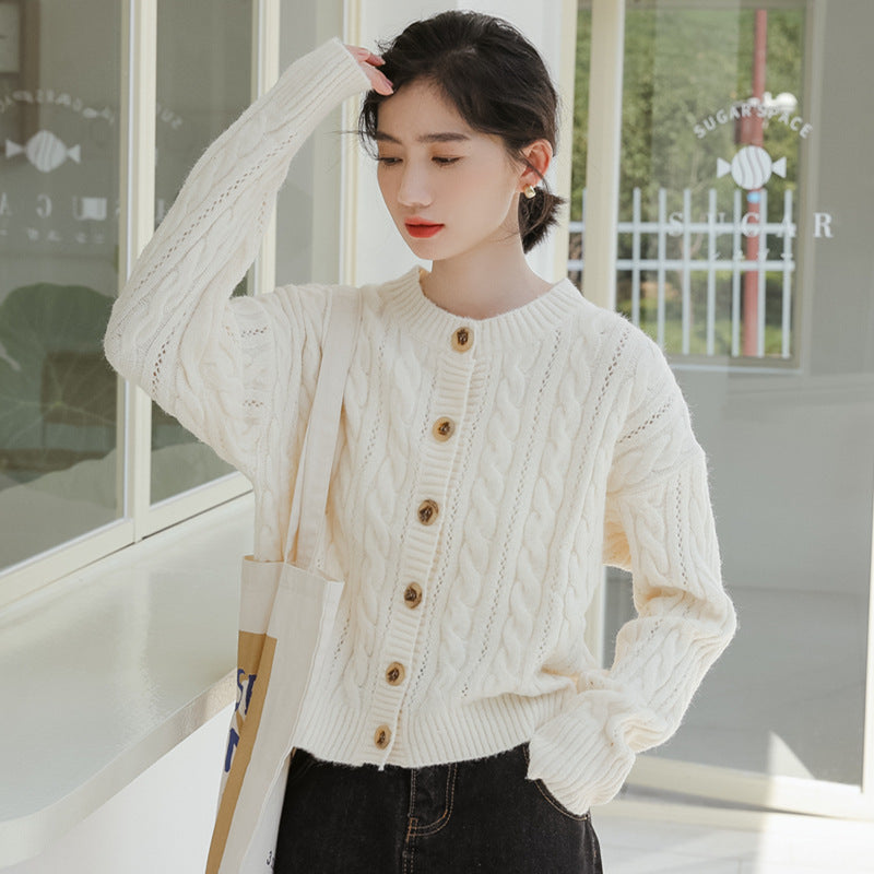 Retro Twist Sweater Cardigan Women Loose Knit