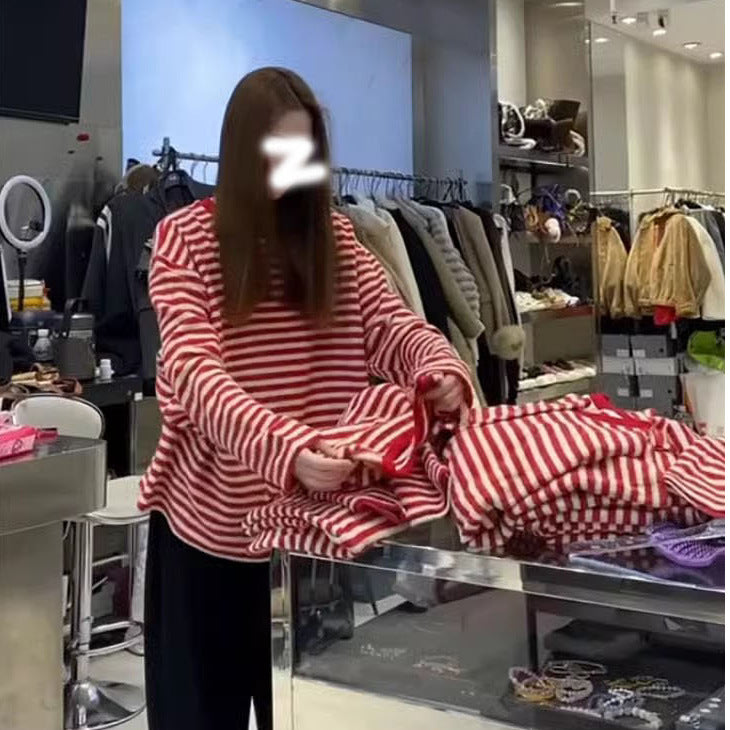 Korean-style Loose Crew-neck Long-sleeve T-shirt For Women