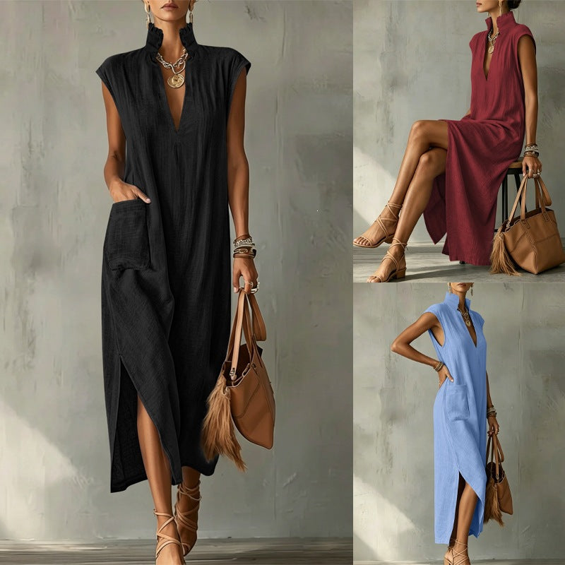 Women Solid Waffle Knit Pullover Tops Cowl Neck Asymmetric Button Decor Long Sleeve Loose Curved Hem Casual Shirts