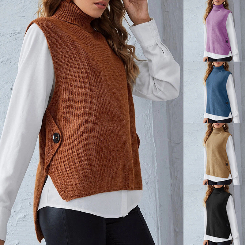 Turtleneck pullover sleeveless sweater women