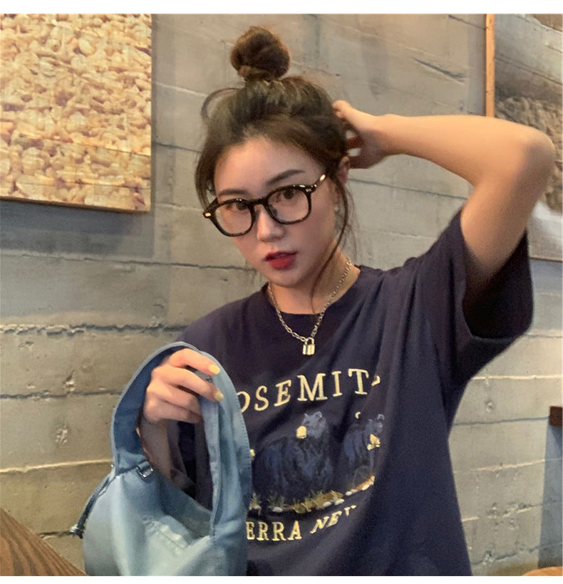 Fashion Women Cartoon Student Loose Top
