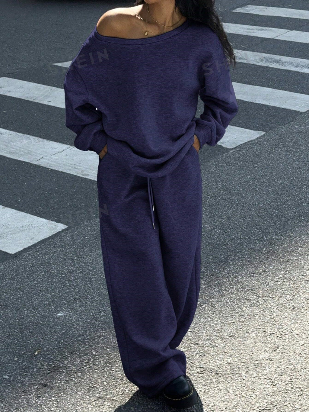 Casual Sports Style Round Neck Loose Hoodie And Casual Pants Set For Women