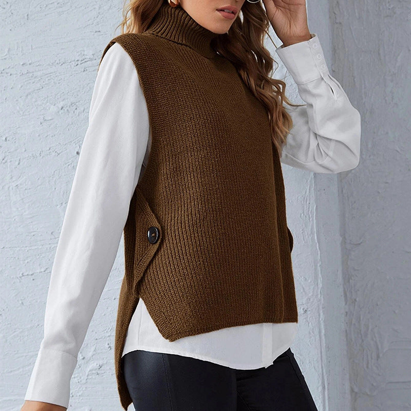 Turtleneck pullover sleeveless sweater women