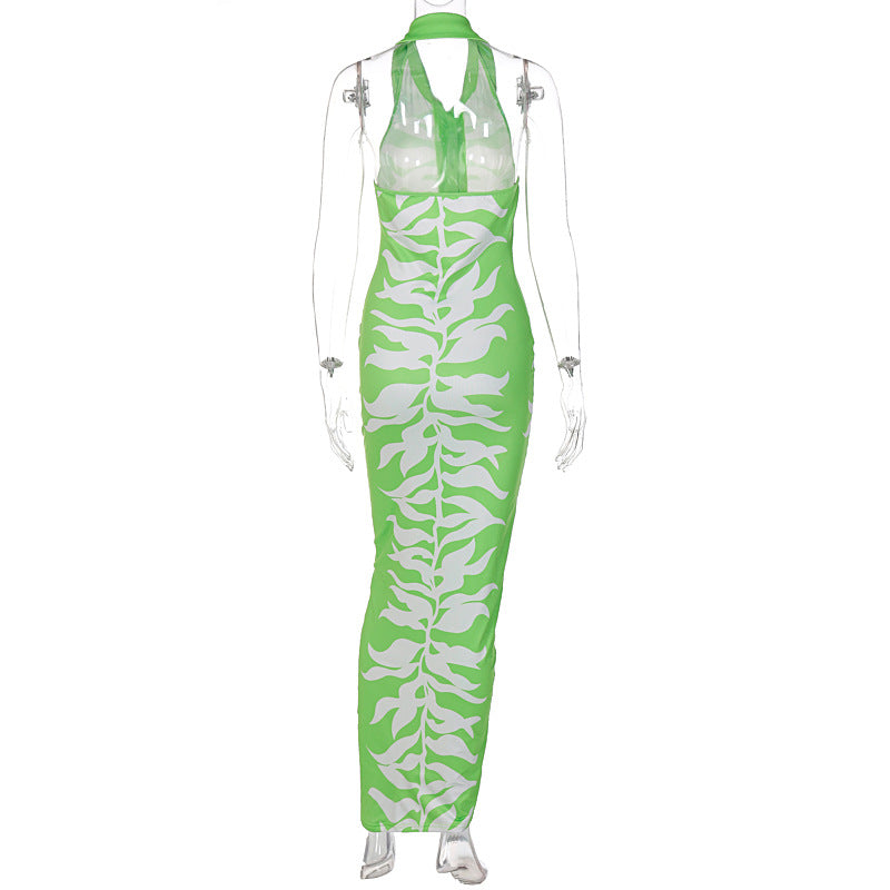 Women Halter Neck Cardigan Print Dress