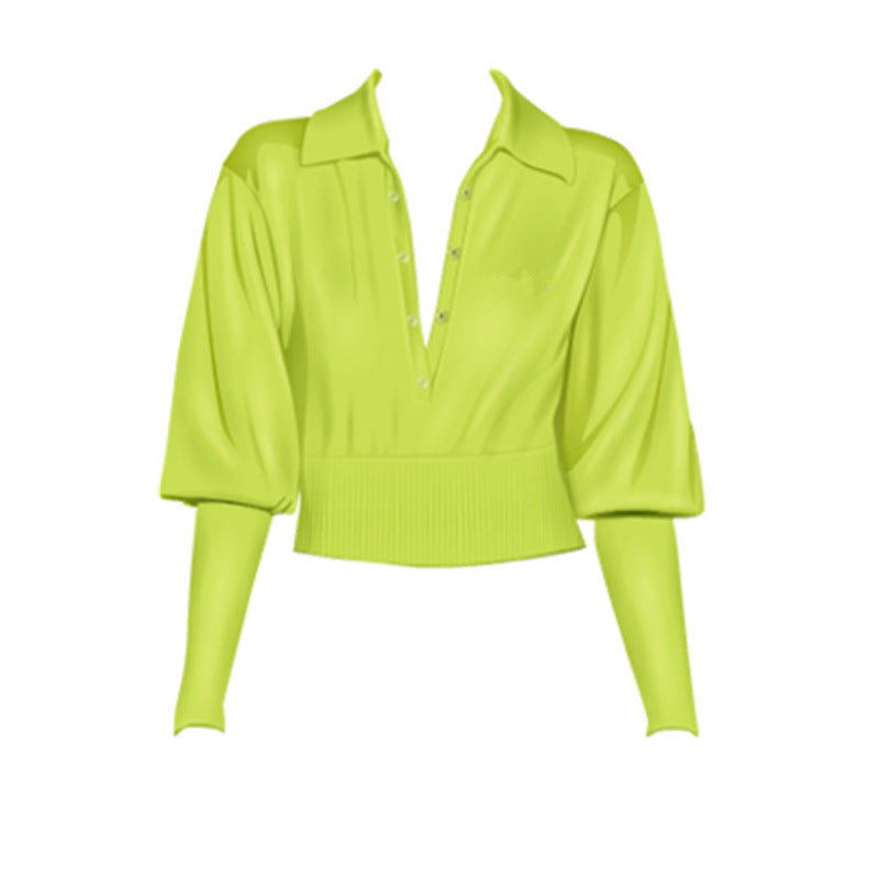 Lantern Sleeve Slim knit Sweater Women