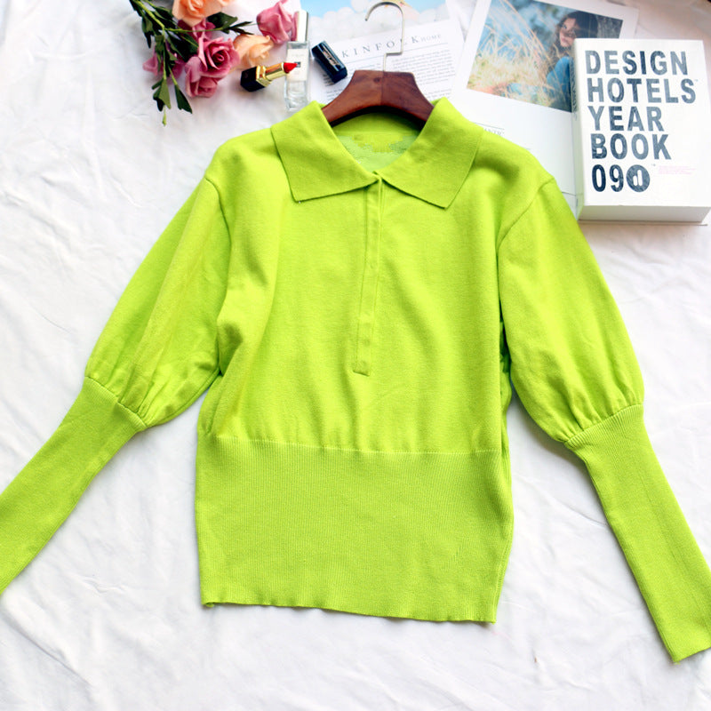 Lantern Sleeve Slim knit Sweater Women