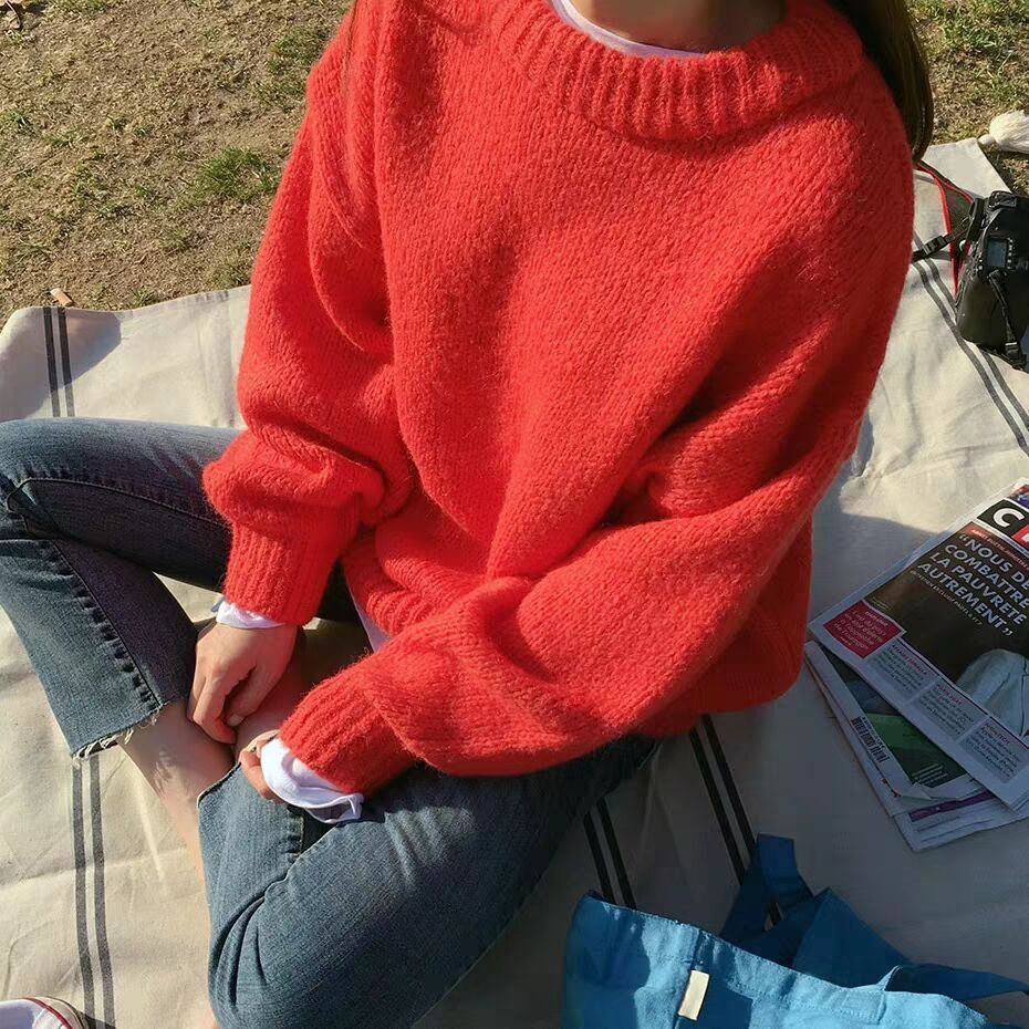Candy Color Loose Sweater Women