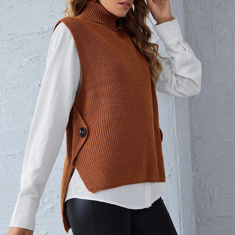 Turtleneck pullover sleeveless sweater women