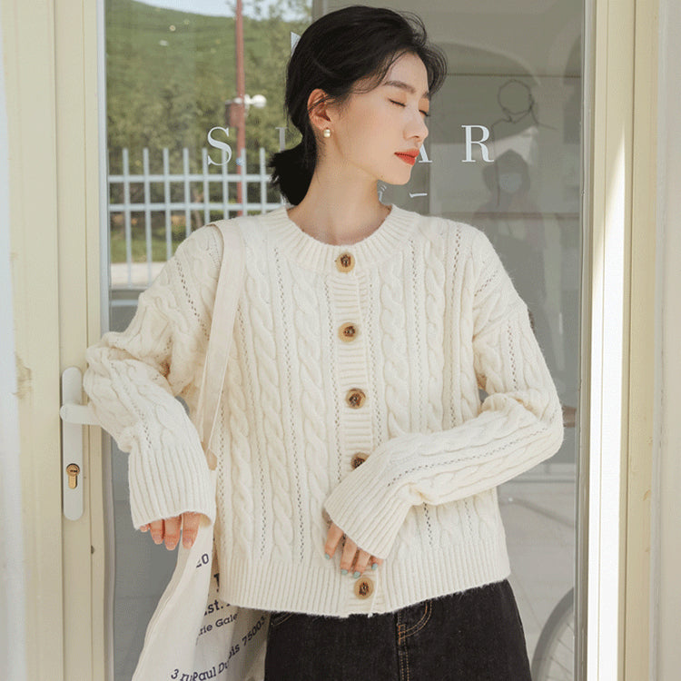 Retro Twist Sweater Cardigan Women Loose Knit