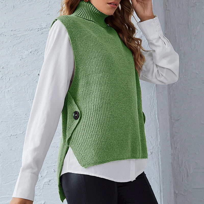 Turtleneck pullover sleeveless sweater women