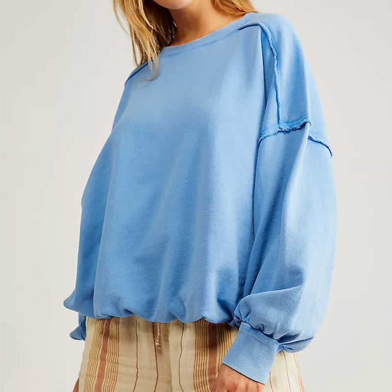 Multicolor Casual Loose-fit Long-sleeve Fringed Pullover Hoodie For Women