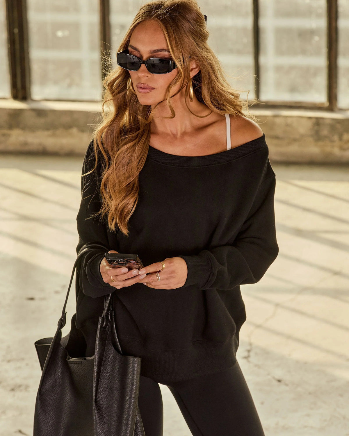 Big Round Neck Off-Shoulder Loose Sweatshirt Long-Sleeve Pullover Top For Women