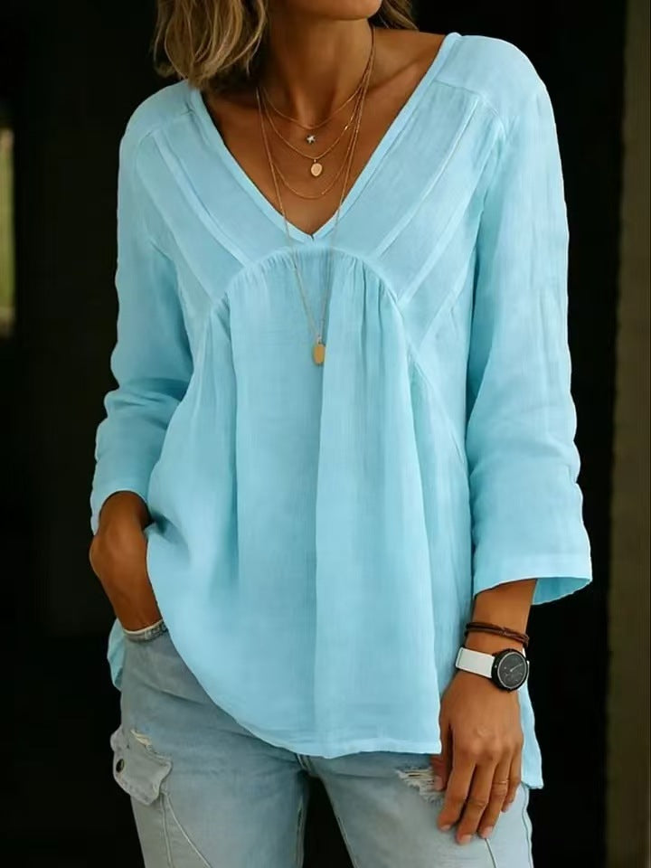 Solid-color Casual Loose-fitting Long-sleeve Top For Women
