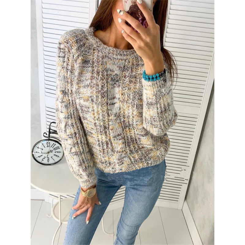 Loose round neck sweater women loose pullover sweater