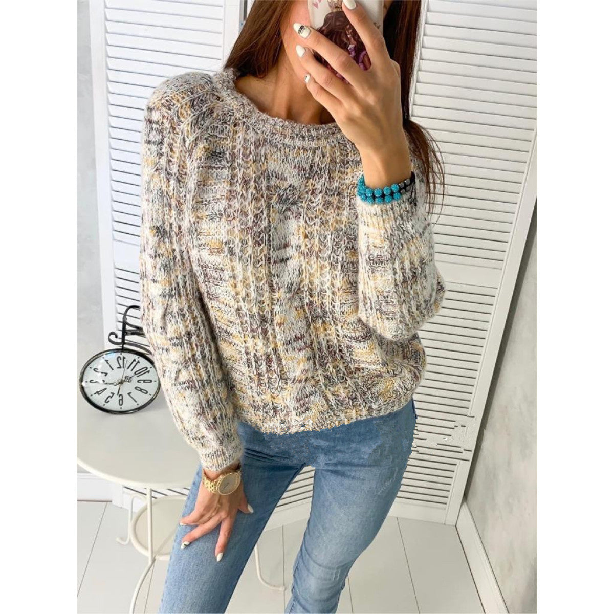 Loose round neck sweater women loose pullover sweater