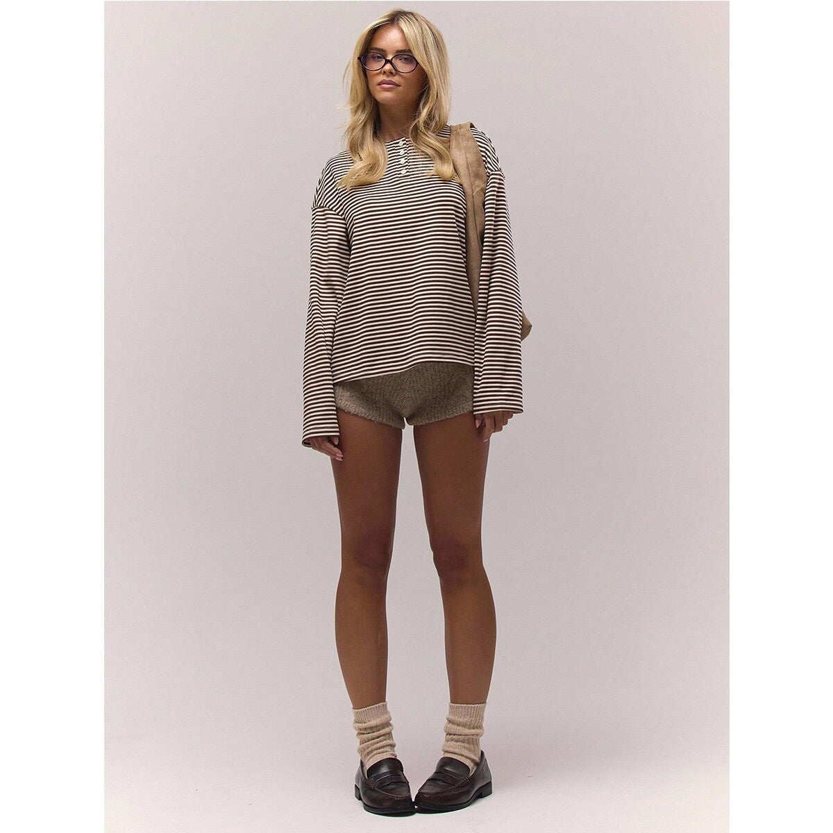 Striped Loose-Fit Long-Sleeve T-Shirt Casual Fashion Top For Women
