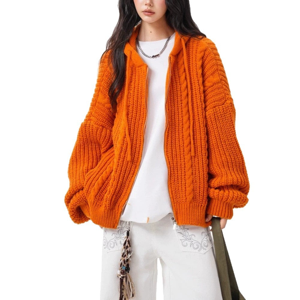Hooded Cable-knit Sweater Coat For Women