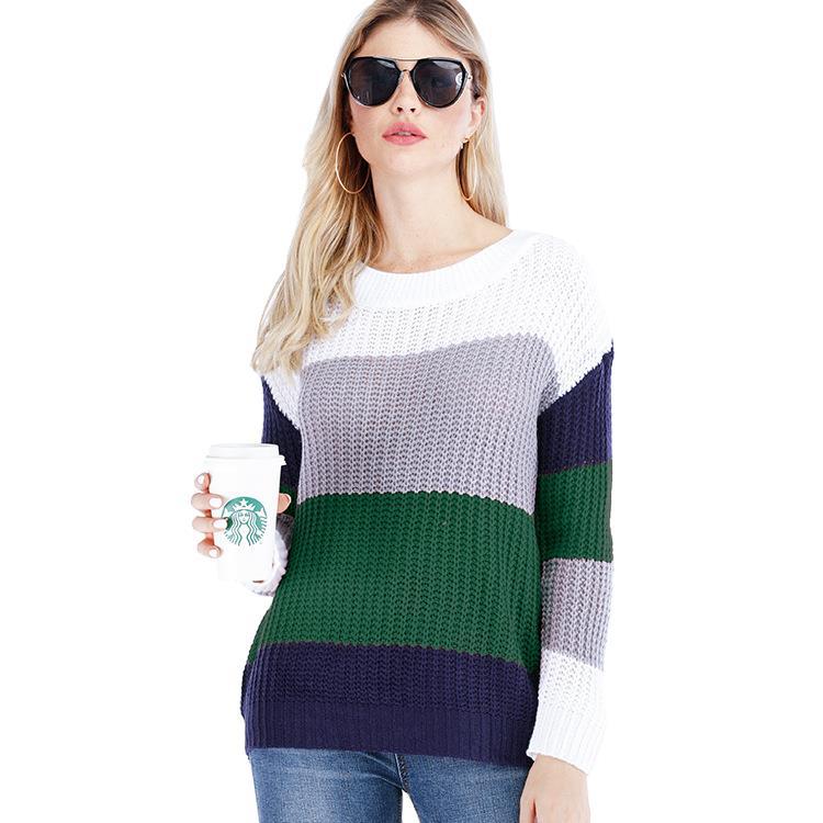 Striped Pullover Loose Rainbow Knit Sweater Women