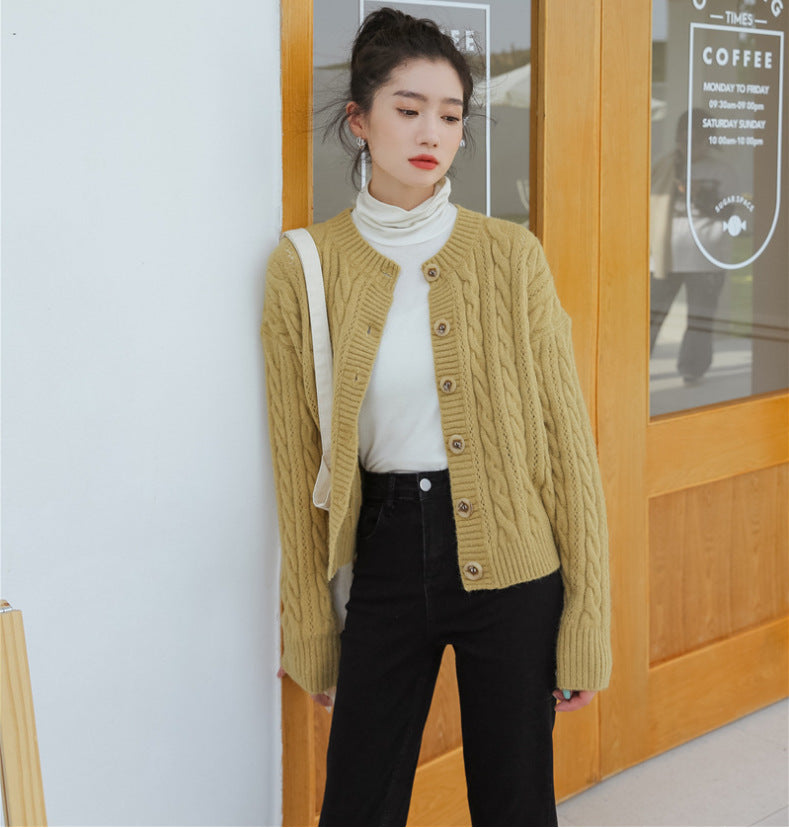 Retro Twist Sweater Cardigan Women Loose Knit