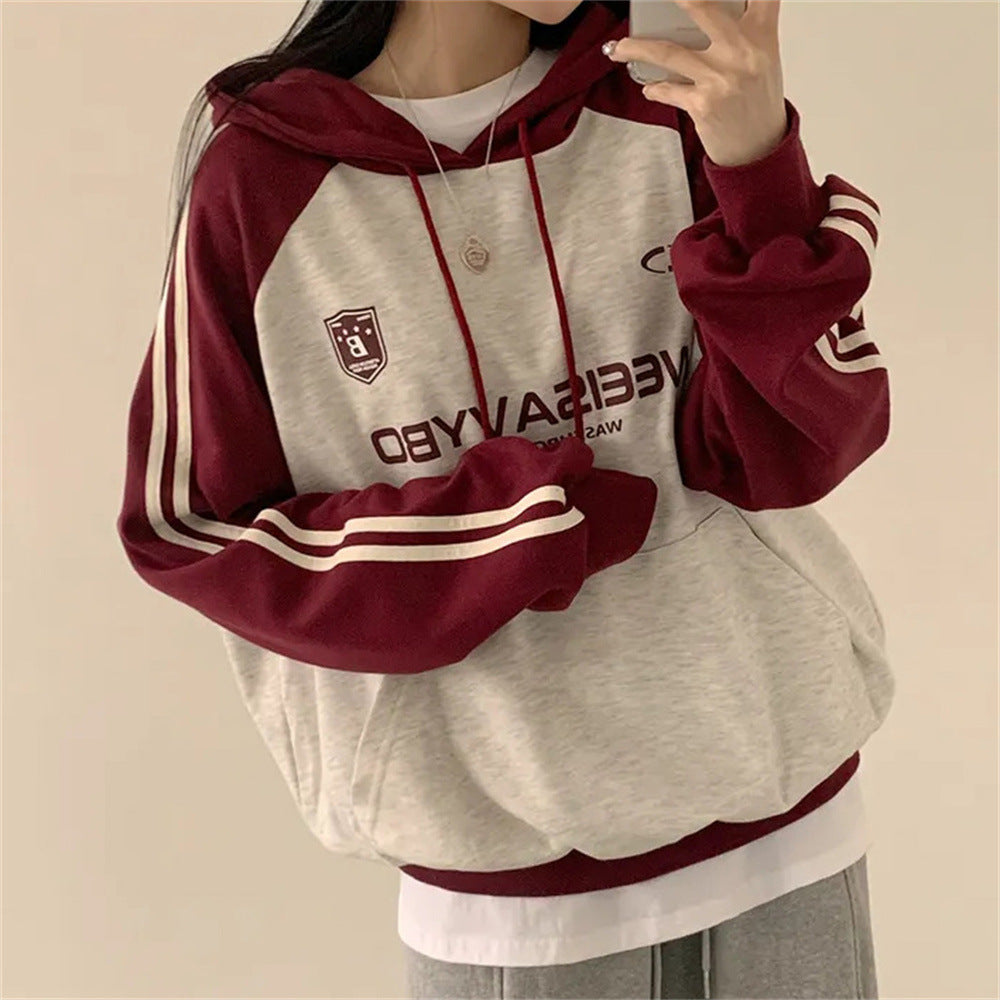 Thin Stitching Velvet Padded Hooded Sweatshirt Women