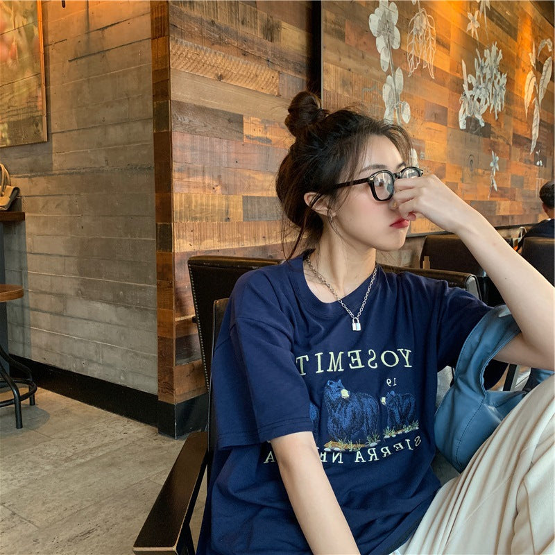 Fashion Women Cartoon Student Loose Top