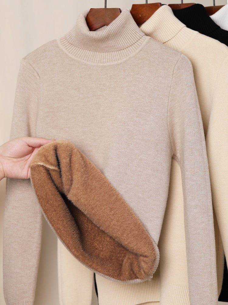 Fleece-lined Thick Turtleneck Sweater Women