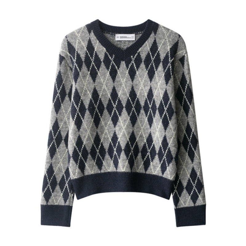 Fashion Diamond Pattern Knit Sweater For Women