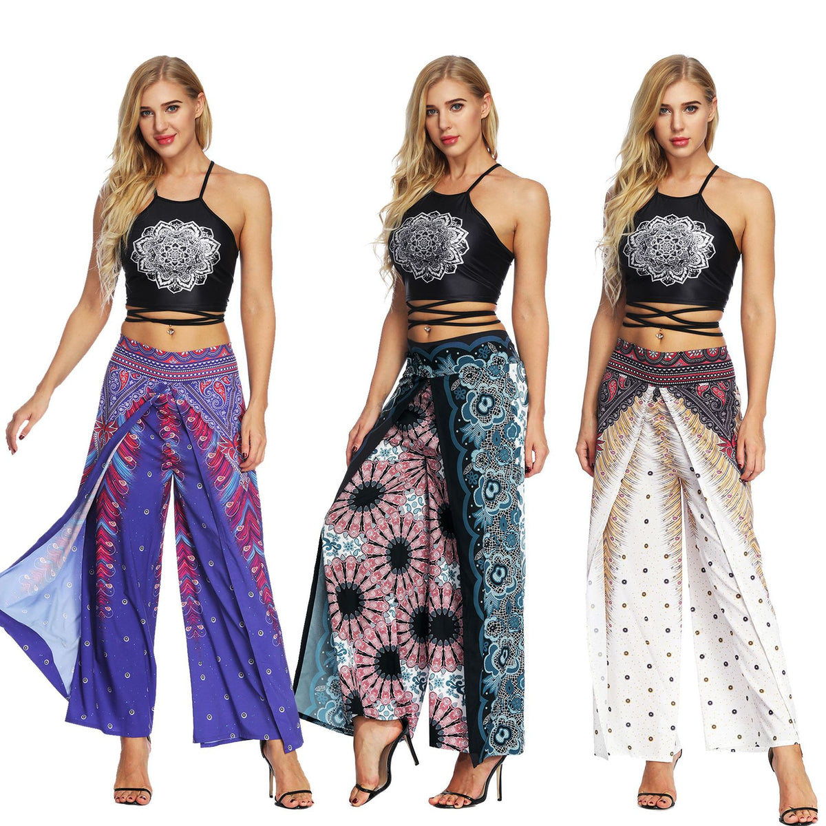 Classic Pants Women's Wide Leg Boho Yoga Harem Pants C