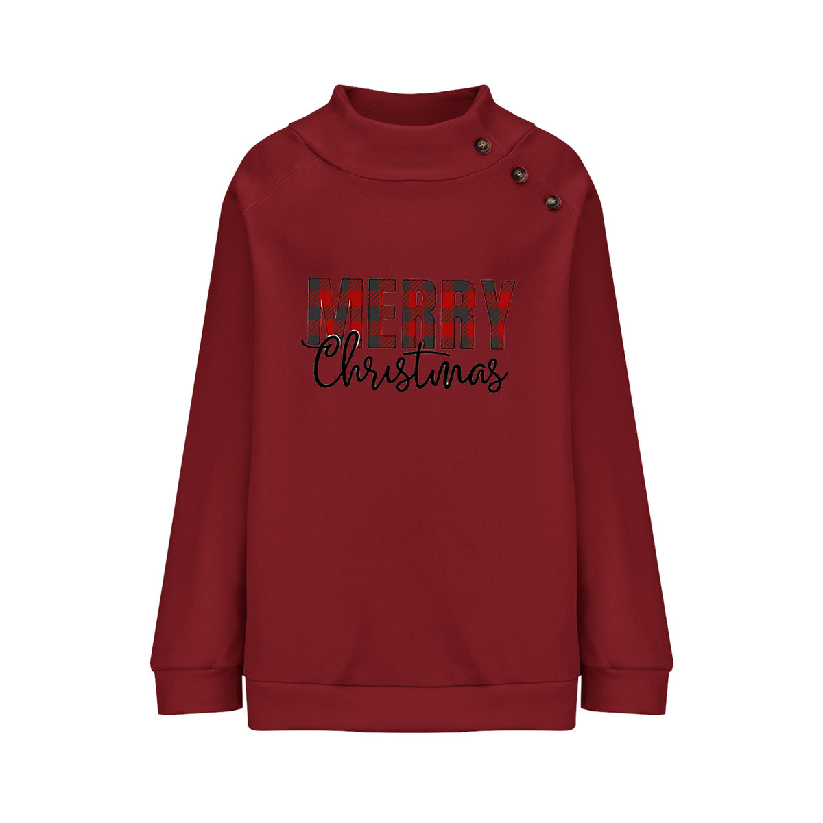 Printed Turtleneck Christmas Letter Loose Sweatshirt Women