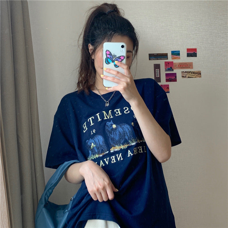 Fashion Women Cartoon Student Loose Top
