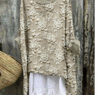 Casual Long Sleeve Loose 3D Digital Printing Women Round Neck Pullover T-shirt