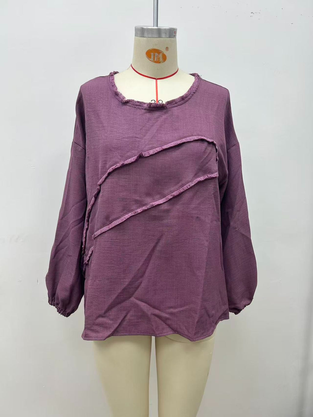 Women New Fall Fringe Spliced Crew Neck Long Sleeve Loose Casual Fashion Top