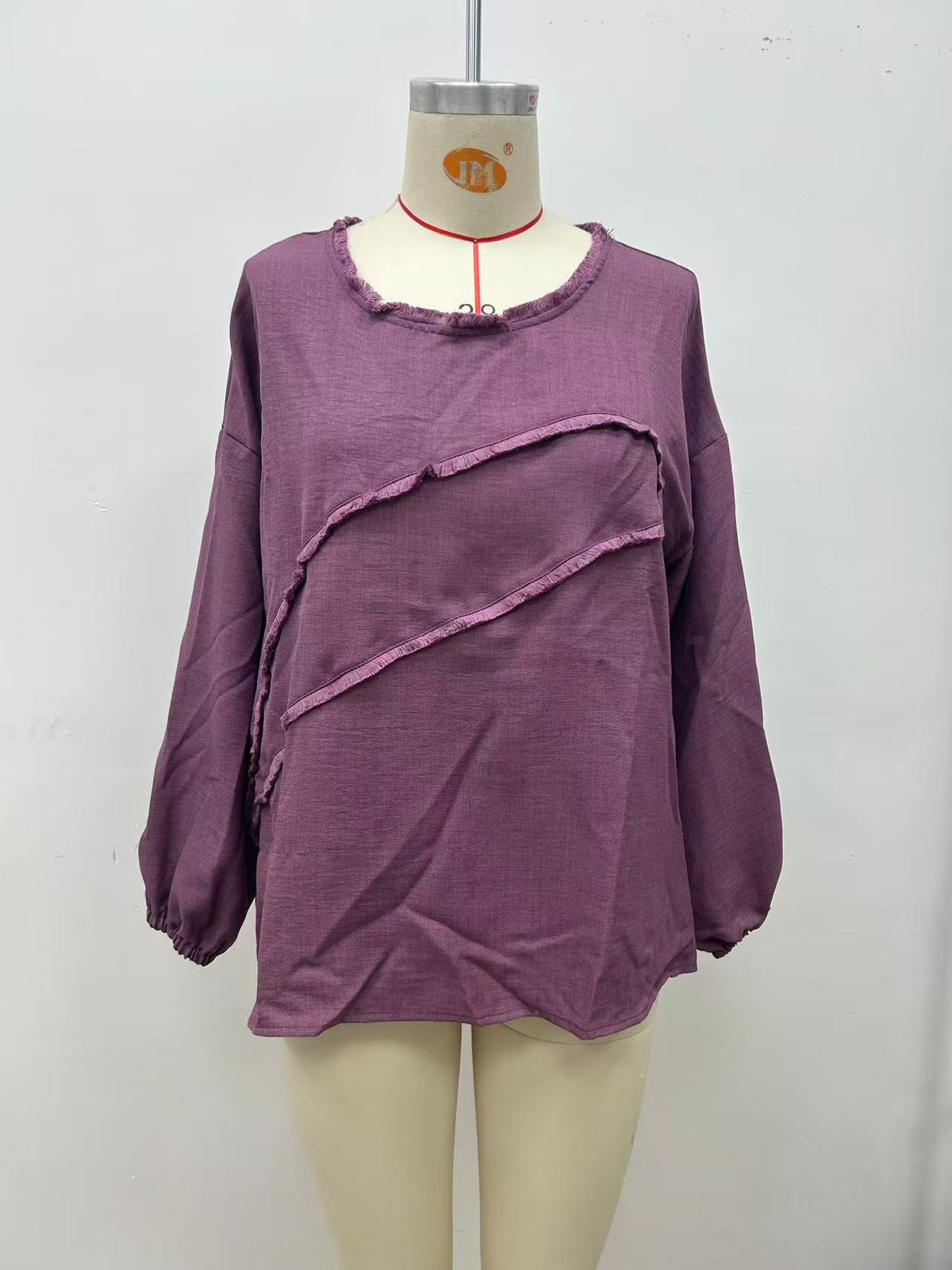 Women New Fall Fringe Spliced Crew Neck Long Sleeve Loose Casual Fashion Top
