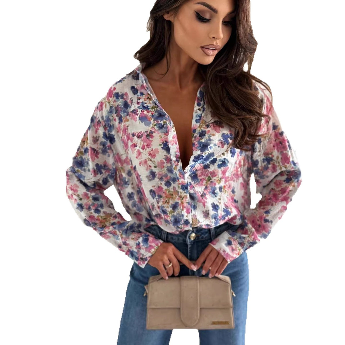 Fashionable Printed Casual Loose Long-Sleeve Shirt For Women