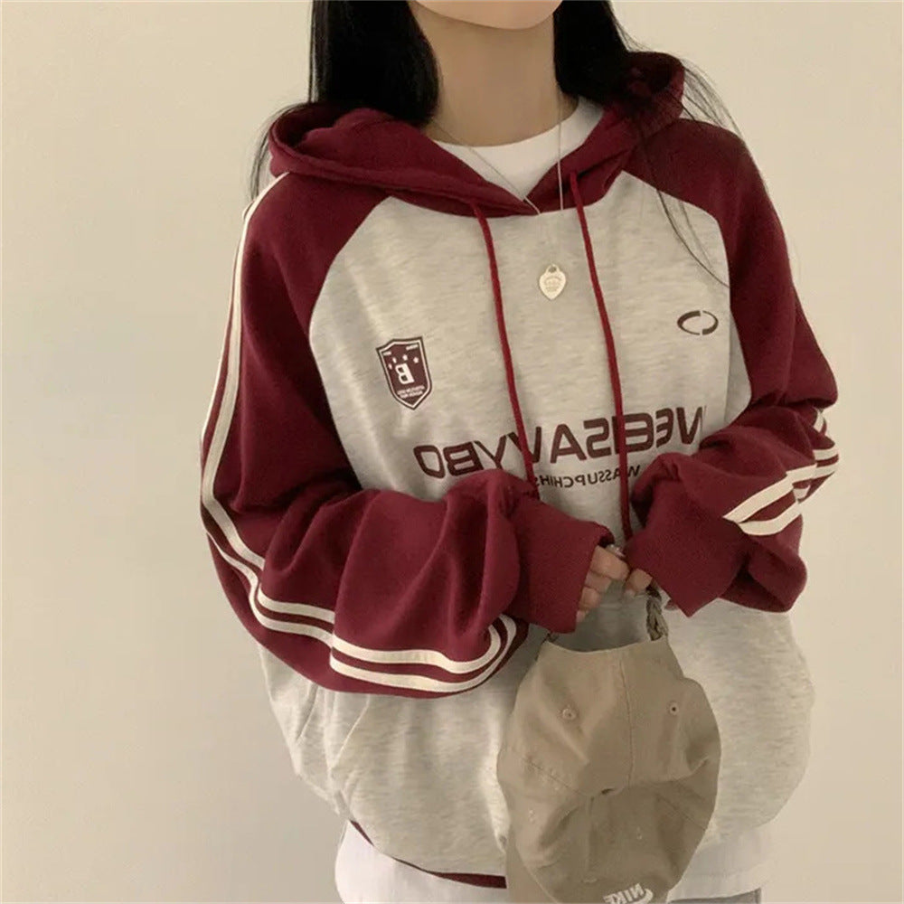 Thin Stitching Velvet Padded Hooded Sweatshirt Women