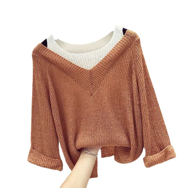 Knit Sweater Women Loose Sweater Bottoming Top Lazy Style