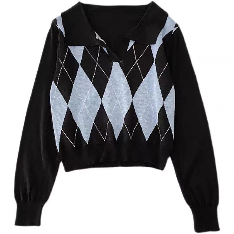College Style Diamond Knit Sweater Women