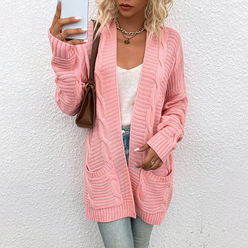 Drizzle Twist Cardigan Sweater Women Mid-length Twisted Rope Cardigan