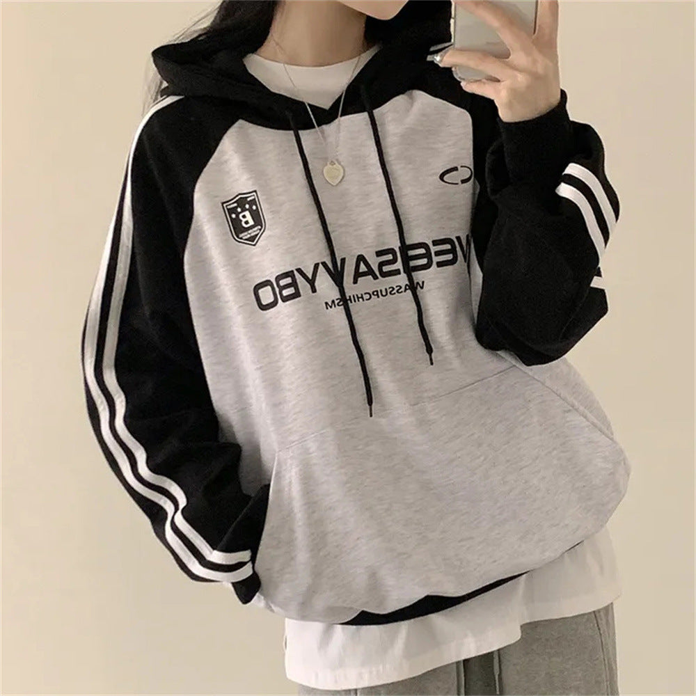 Thin Stitching Velvet Padded Hooded Sweatshirt Women