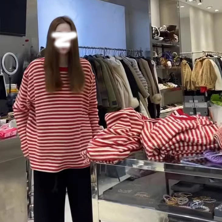 Korean-style Loose Crew-neck Long-sleeve T-shirt For Women