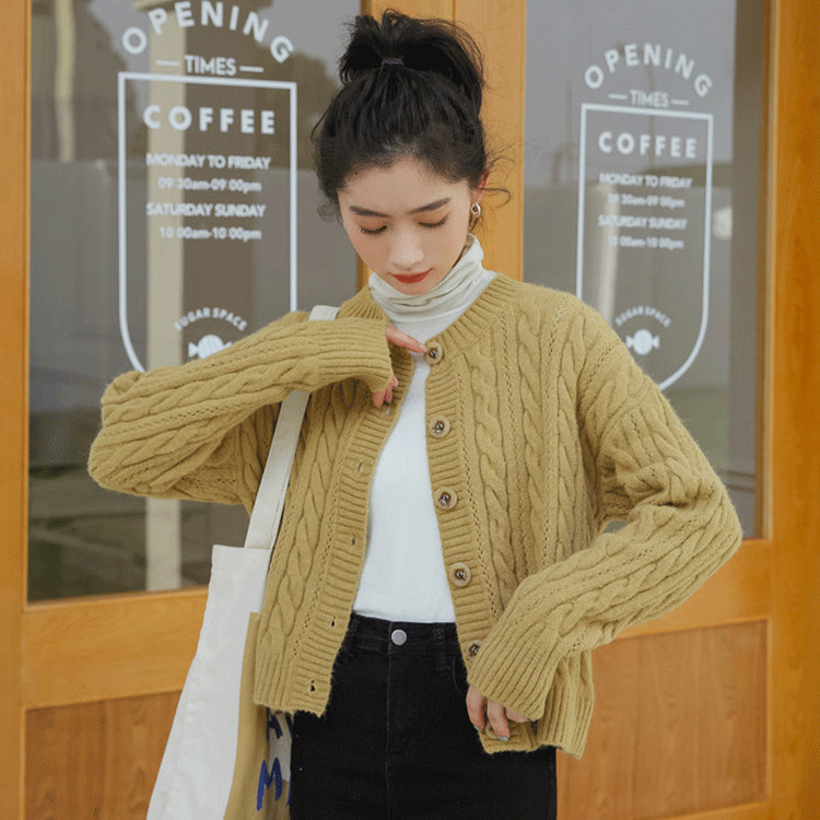 Retro Twist Sweater Cardigan Women Loose Knit