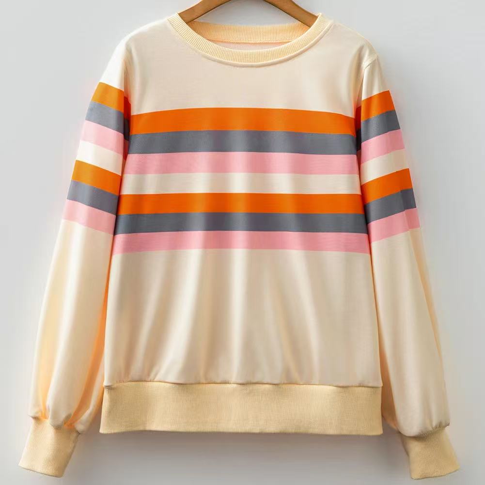 Striped Puff Sleeve Casual Sweatshirt Women