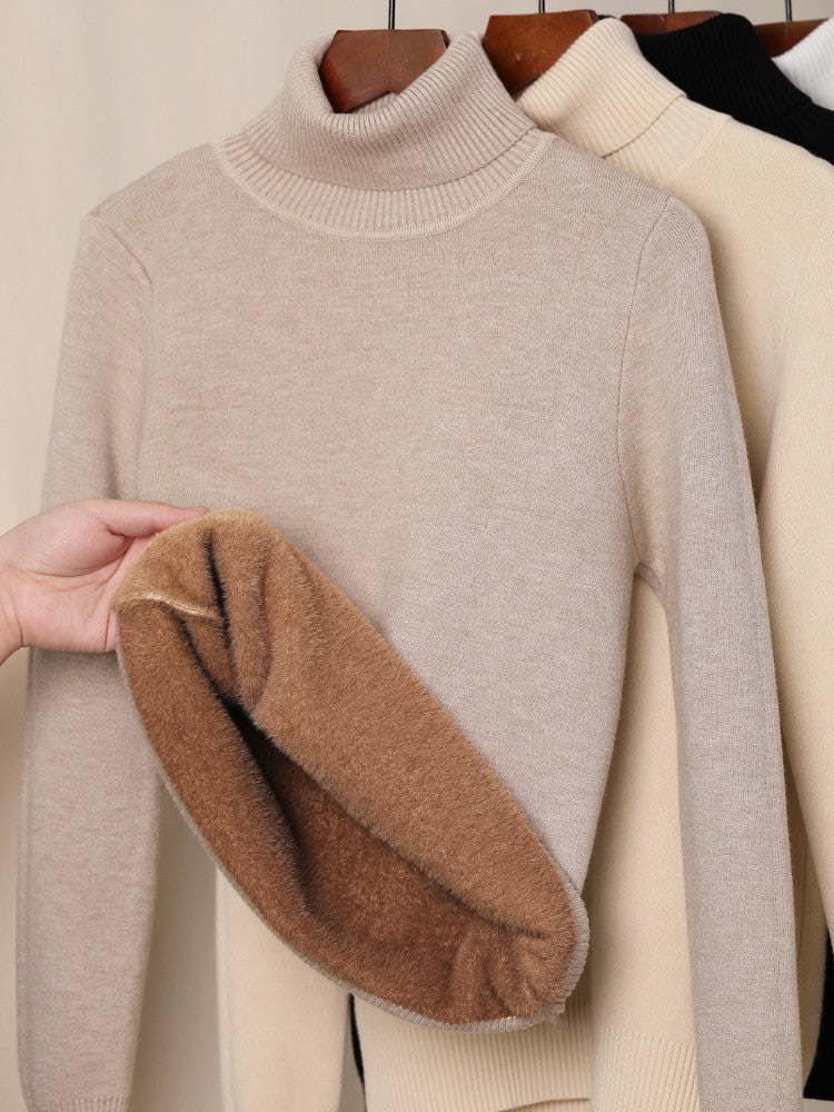 Fleece-lined Thick Turtleneck Sweater Women