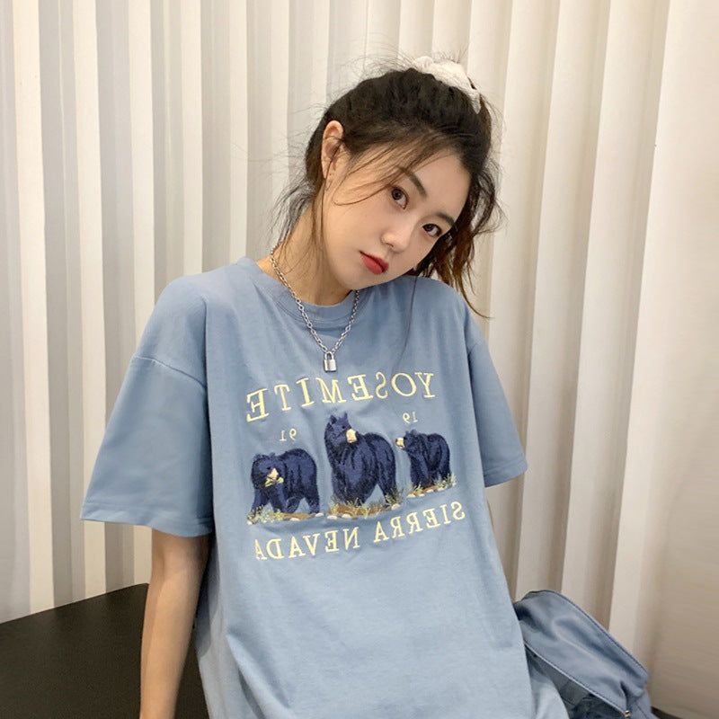 Fashion Women Cartoon Student Loose Top