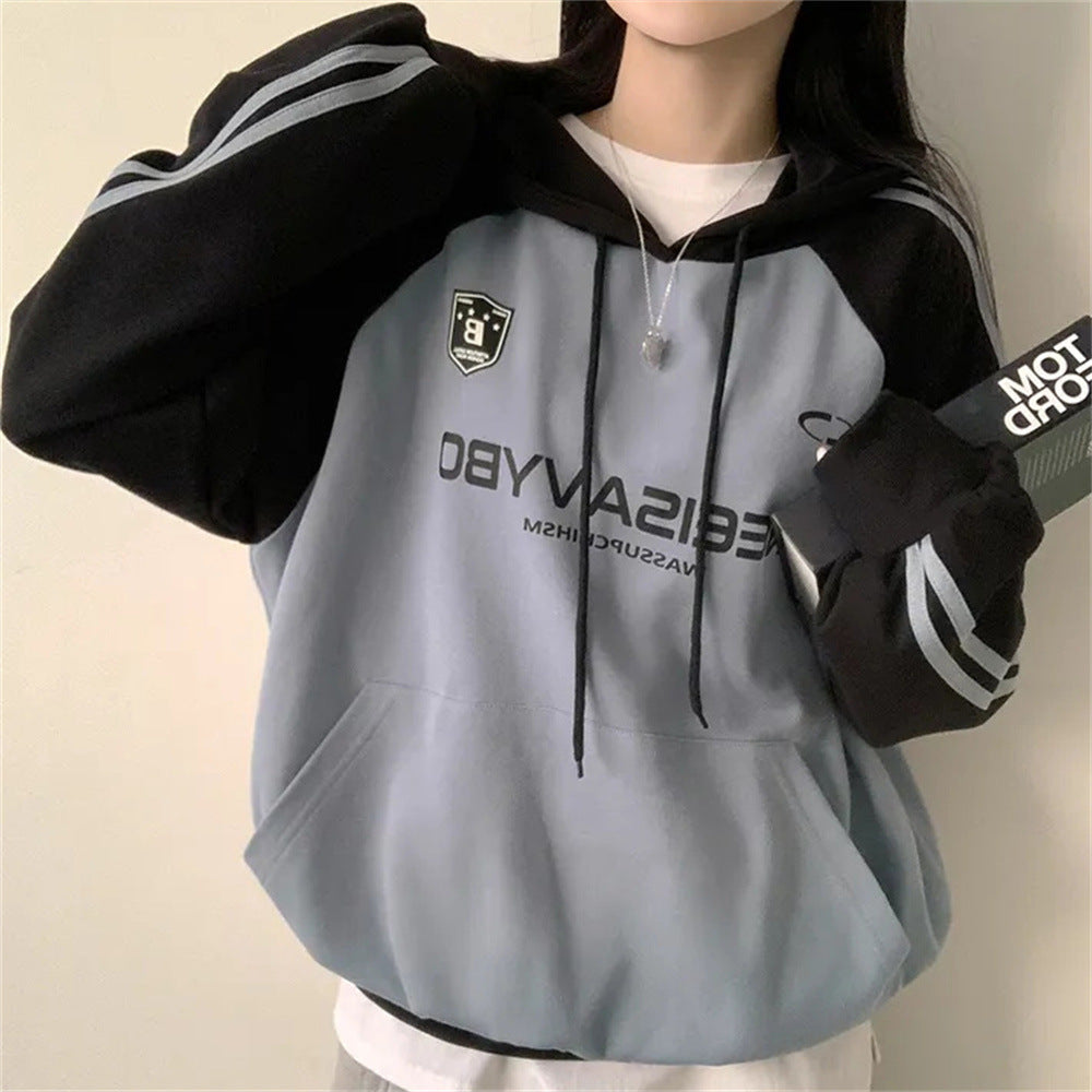 Thin Stitching Velvet Padded Hooded Sweatshirt Women