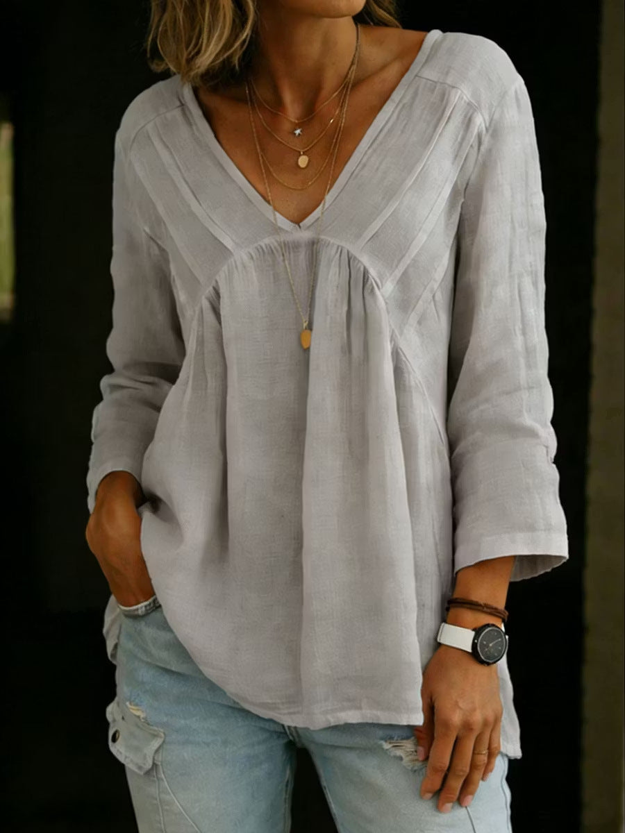Solid-color Casual Loose-fitting Long-sleeve Top For Women