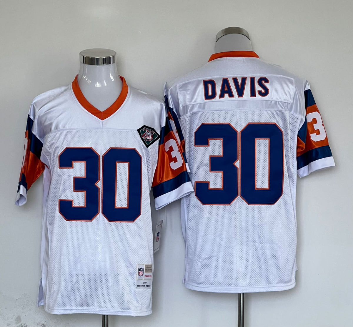 Men's Denver Broncos Terrell Davis Mitchell & Ness White Legacy Replica Jerseys